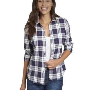 UNTUCKit Blue White Buffalo Check Button Down Shirt Cotton Tencel Size 2